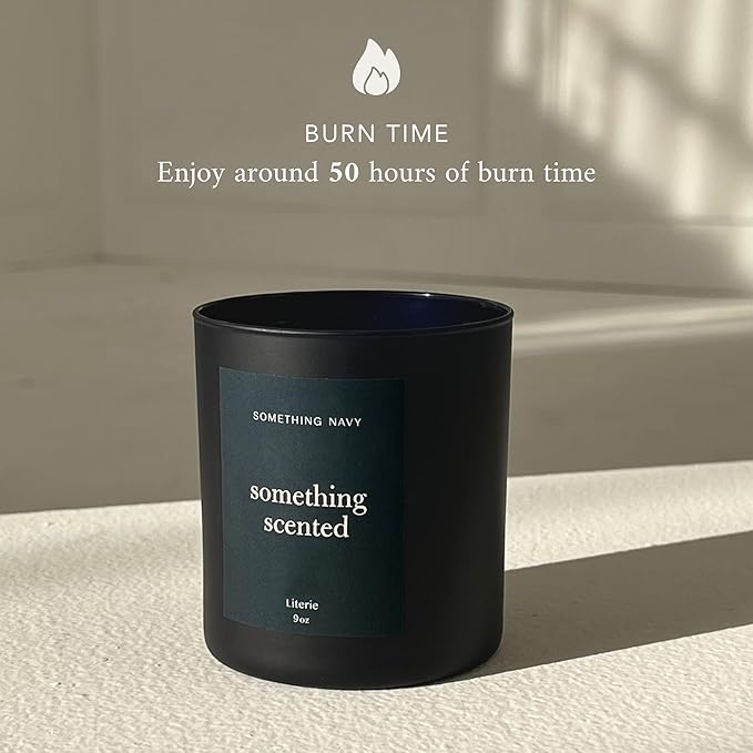 Literie NYC Inspired Scented Candle: Something Scented (Something Navy) - Magnolia & Sandalwood Scent, 9oz, 50 Hour Burn, Vegan Soy & Coconut Blend Candle for Home Decor, Gift for Women & Men - Bloomnest