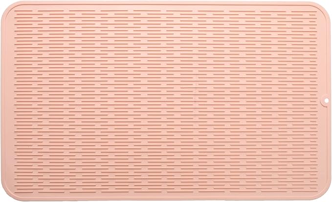 Silicone Dish Drying Mat for Multiple Usage,Easy clean,Eco-friendly,Heat-resistant Silicone Mat for Kitchen Counter or Sink,Refrigerator or Drawer Liner Pink 3XL 28 inches x 18 inches - Bloomnest