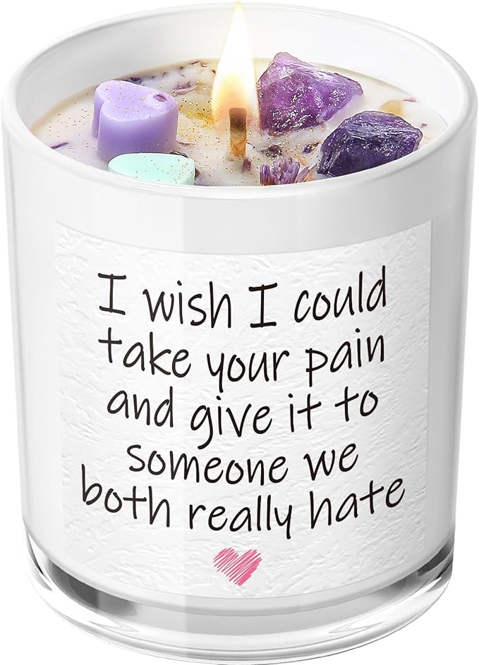 Get Well Candle with Healing Crystals - Get Well Gifts for Women After Surgery, Humor Surgery Recovery Gifts for Women, Get Well Soon Gifts, Lavender Scented Candle, 10 oz, White - Bloomnest