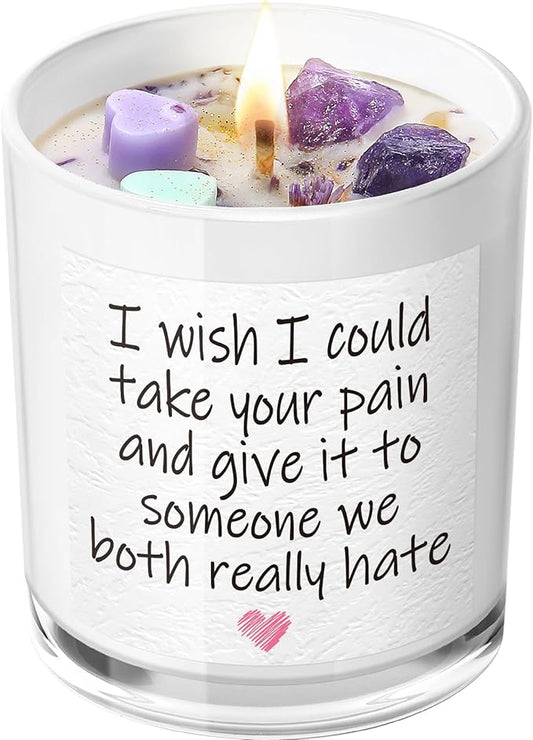 Get Well Candle with Healing Crystals - Get Well Gifts for Women After Surgery, Humor Surgery Recovery Gifts for Women, Get Well Soon Gifts, Lavender Scented Candle, 10 oz, White - Bloomnest