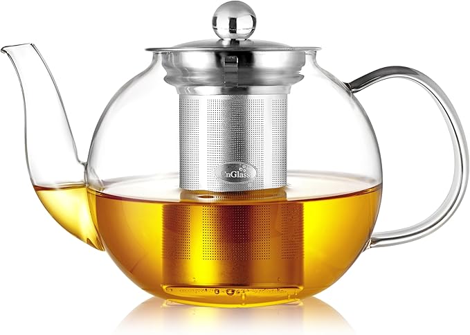 CNGLASS 600ml Glass Teapot with Removable Infuser,Clear Tea Kettle Stovetop Safe,Blooming and Loose Leaf Tea Maker - Bloomnest