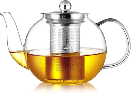 CNGLASS 900ml Glass Teapot with Removable Infuser,Clear Tea Kettle Stovetop Safe,Blooming and Loose Leaf Tea Maker - Bloomnest