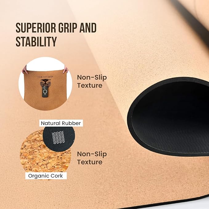 MHW - Live Well Thick Non-Slip Yoga Mats for Home Workout – Eco-Friendly Cork & TPE Yoga Mats | Extra Wide, Long, Foldable, Odorless Exercise Mats with Strap & Bag – Travel-Friendly & Portable