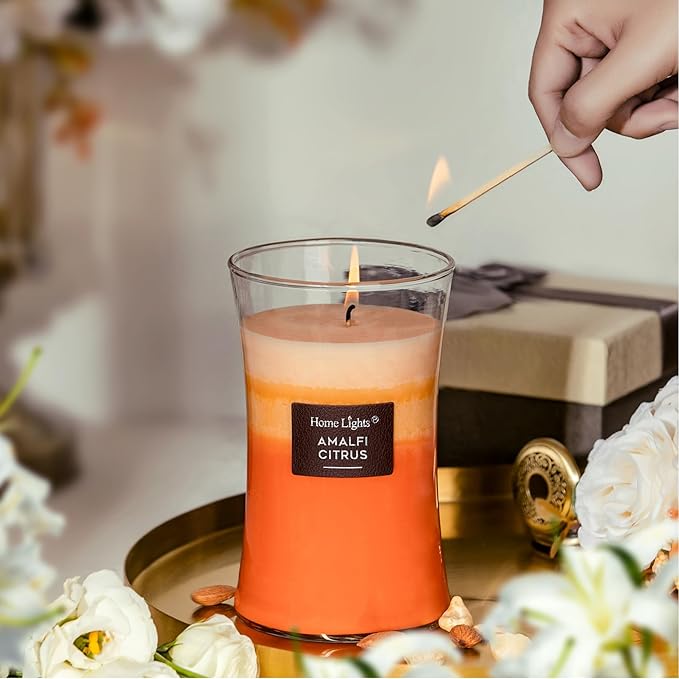 HomeLights 3-Layer Candles for Home Scented, 21.52 OZ Natural Soy Wax Scented Candles Burns Up to 100 Hours, Large Jar, Amalfi Citrus - Bloomnest