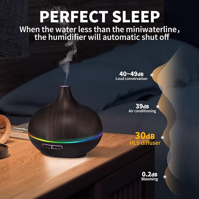 550ML Black Aroma diffusers for Essential Oils, Large Office Essential Oils Aromatherapy Diffuser with Ambient Light & 3 Timer, waterless auto Off Cool Mist humidifier Vaporizers for Bedroom Kids - Bloomnest