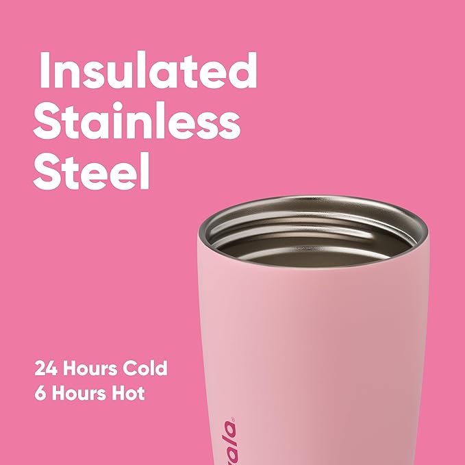 Owala SmoothSip Slider Insulated Stainless Steel Coffee Tumbler, Reusable Cup, Hot Coffee Travel Mug, BPA Free 12 oz, Pink (Pucker Up) (Pack of 8) Owala