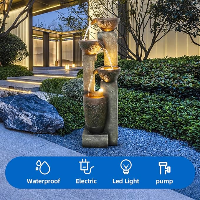 40''H 4-Tier Outdoor Garden Water Fountain Decor, Resin Fountain for Garden, Floor Patio, Deck, Porch, Backyard and Home Art Decor (40inch)