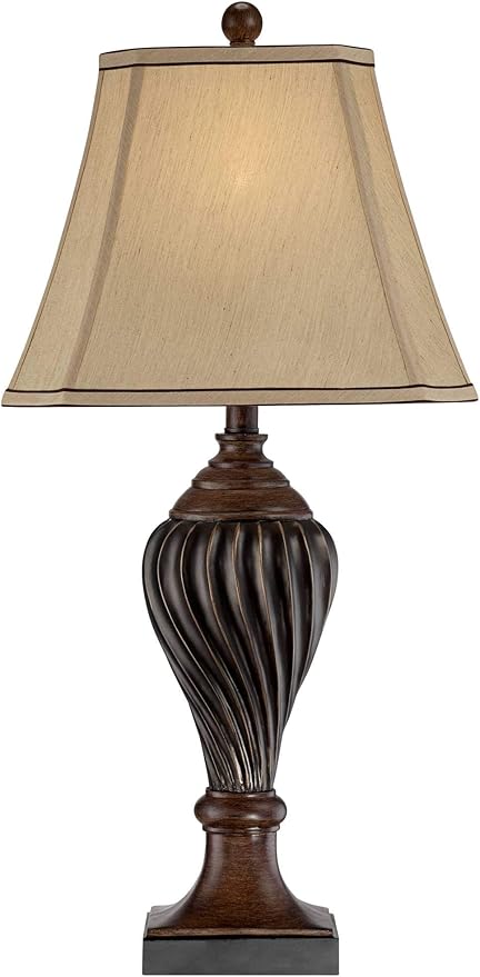 Regency Hill Carved 28 1/2" Tall Urn Traditional End Table Lamps Set of 2 Two-Tone Brown Finish Beige Shade Living Room Bedroom Bedside Nightstand House Office Home Kitchen Entryway Console Family - Bloomnest