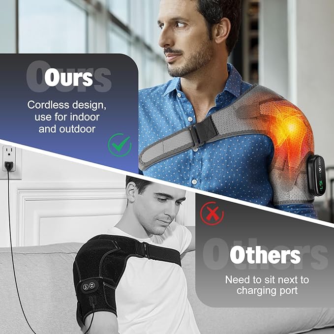 Cordless Shoulder Heating Pad, Heated Shoulder Wrap, Shoulder Massager Brace Rotator Cuff Support for Women and Men - Bloomnest