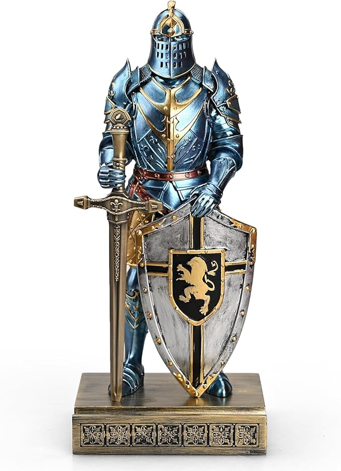 King's Guard Ornament Knight Statue for Desk, Desktop Accessories Pen Holder Pen Stand Paperweight for Office and Home (Blue)