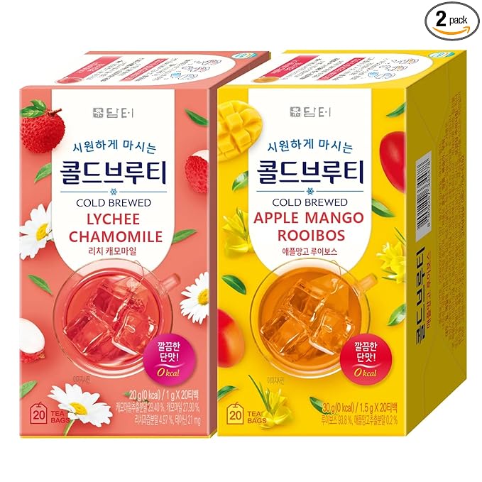 Damtuh Cold Brew Bundle Pack - Lychee Chamomile and Apple Mango Rooibos, Zero Carbs Zero Sugar, Sweet Cold Tea Beverage with Stevia 60g (40 tea bags) - Bloomnest