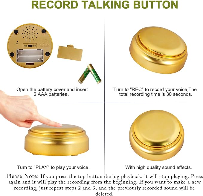 Recordable Buttons | Pet Talking Button | Custom Sound Button | Easy Button for Dog or Cat Communication | Game Buzzer for Home Office Gifts (Including Batteries) - Bloomnest