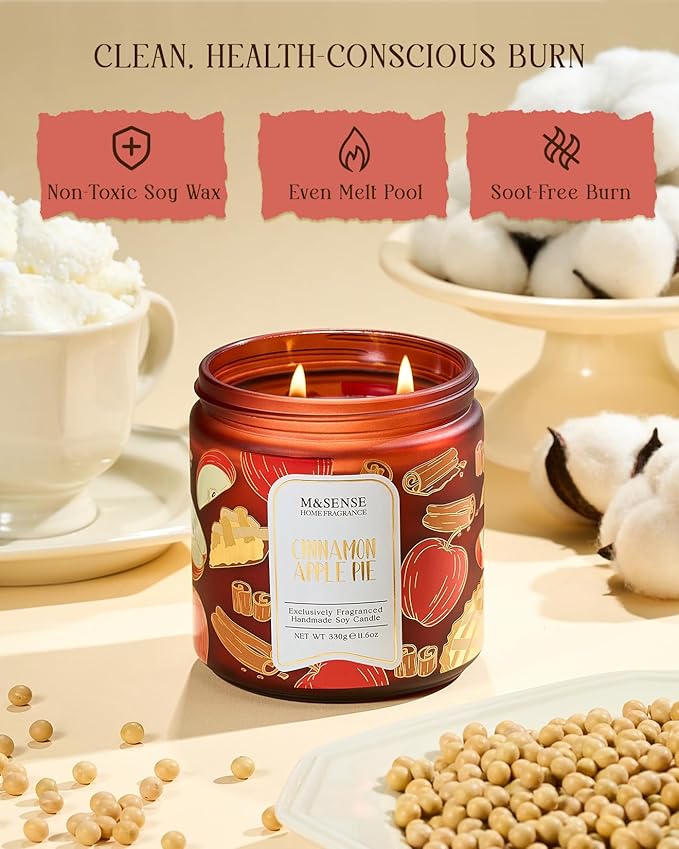 M&SENSE Christmas Candles Cinnamon Apple Scented, Soy Wax 11.6oz 70 Hours Long Lasting Burn, Holiday Candle for Kitchen Dining Room Fall Decor, Winter Relaxing Gifts for Women - Bloomnest