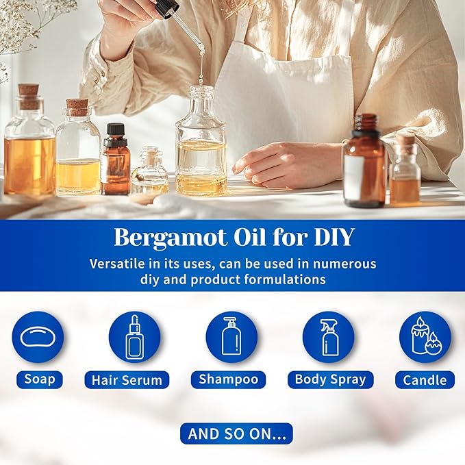 HIQILI Bergamot Essential Oil for Diffuser, Skin, Hair, DIY, 100% Pure & Natural - 3.38 Fl Oz (100 mL) - Bloomnest