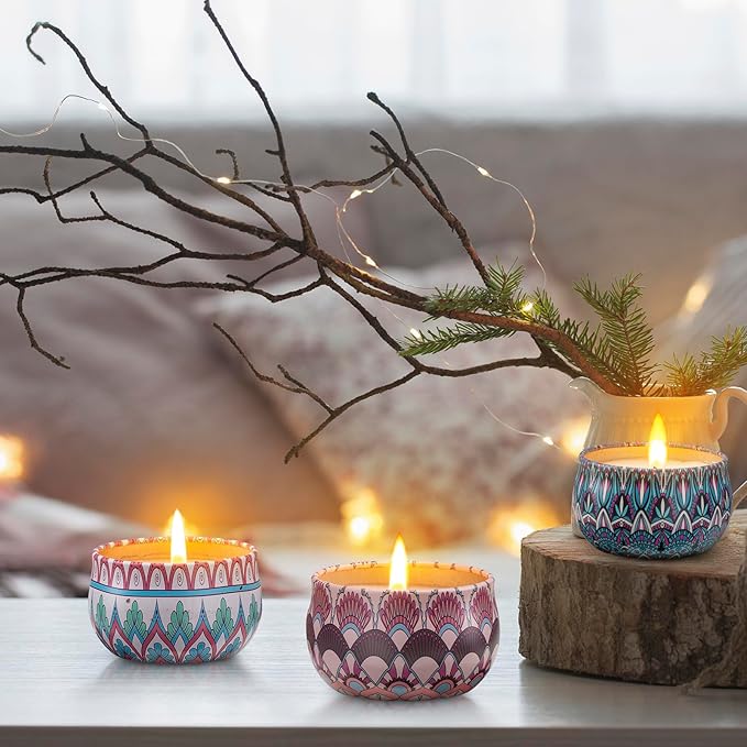 Hausware 3 Pack Scented Candles, 2.5 oz Aromatherapy Candles with Floral Scents,Soy Candles Set with 72H Burning Time,Ideal Gift for Women (Strawberry+Lilac+Freesia) - Bloomnest