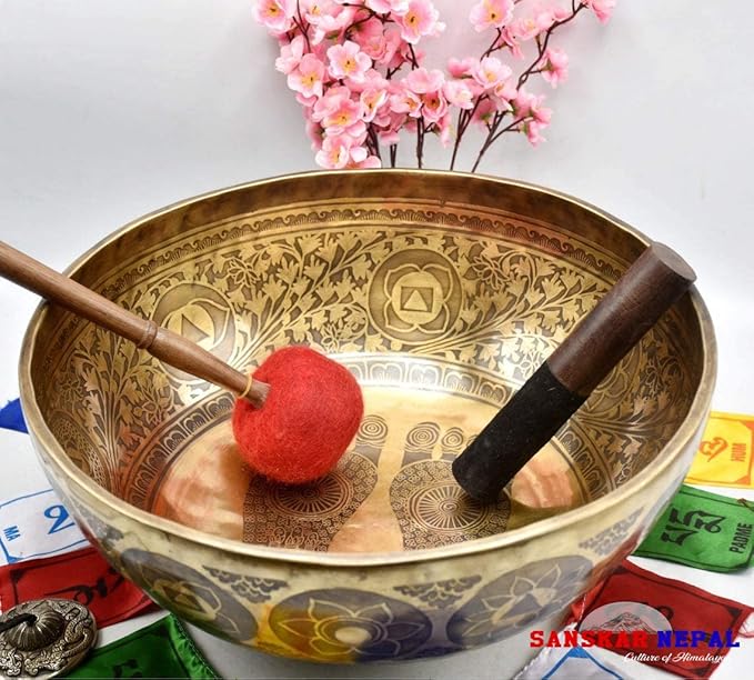 Large Singing Bowl - 16 Inches in Diameter - Buddha's Foot Singing Bowl to Stand In Etched by Artisans from Nepal - For Healing, Sound Bath, Yoga, Relaxation, and Meditation - Bloomnest