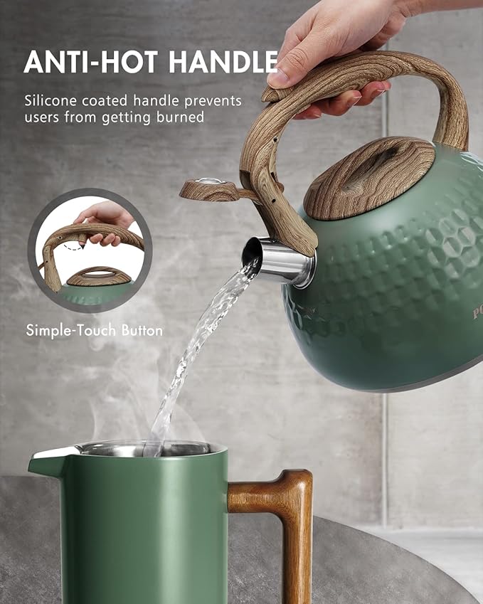 POLIVIAR Tea Kettle, 2.7 Quart Stovetop Tea Kettle, Audible Whistling Teapot, Food Grade Stainless Steel for Anti-Rust, Anti Hot Handle, Suitable for All Heat Sources (JX2020-RH30-2) - Bloomnest