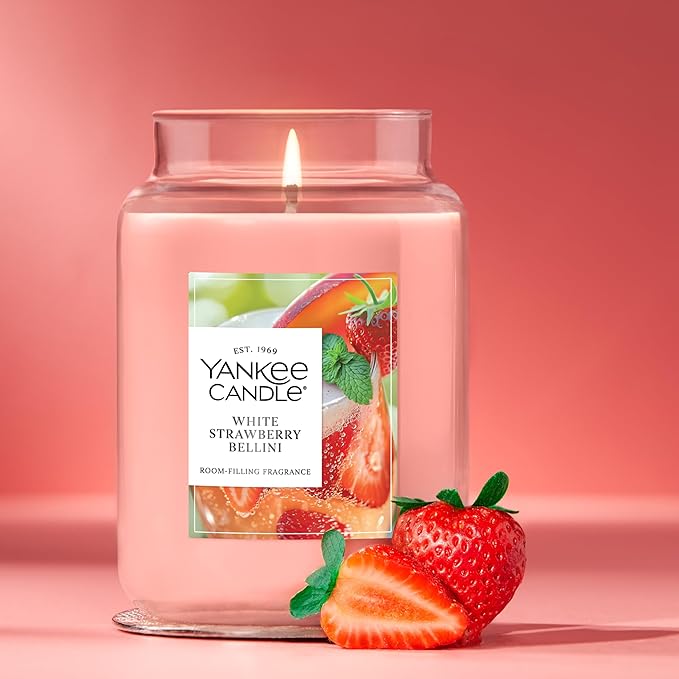Yankee Candle White Strawberry Bellini Scented Candle, 22oz Large Jar with up to 150 Hour Burn Time, Giftable - Bloomnest