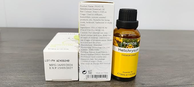 Helichrysum 1.01fl.oz Essential Oil, PHATOIL Pure Aromatherapy Oils for Diffuser, Humidifier, Perfect for DIY Soap, Candle, Bath Bombs Making(30ml) PHATOIL