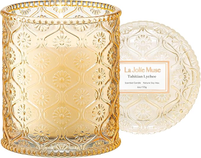 LA JOLIE MUSE Tahitian Lychee Candle - Lychee, Melon, Pineapple | 6 oz Natural Soy Wax | 40 Hours Clean Burn | Tropical Fruit Candle | Gift for Little Getaway - Bloomnest