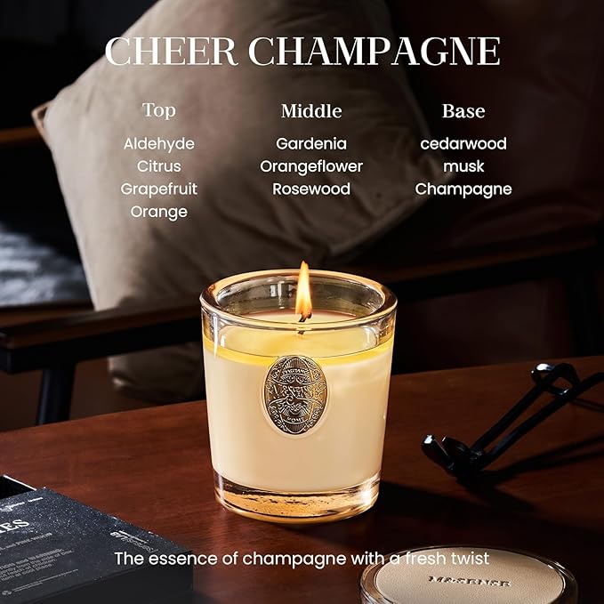 M&SENSE Natural Soy Candle | Cheer Champagne & Gold | 9.2 oz, 50H Burn Time | Luxury Scented Candle for Relaxation, Gifting, Home Décor | Ideal for Bedroom, Office, Party Ambiance - Bloomnest
