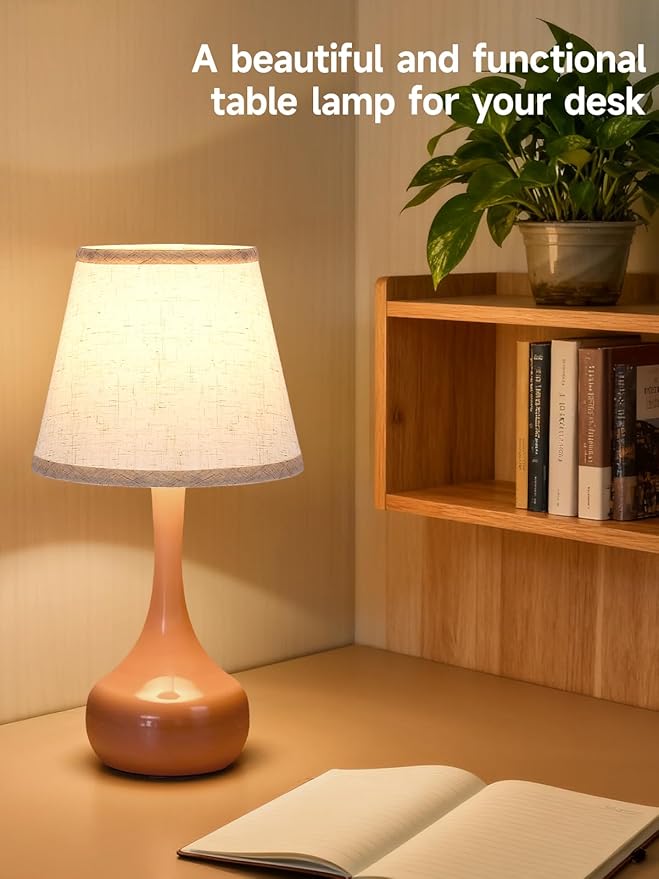 Touch Table Lamp for Bedroom, 3-Way Dimmable Table Lamps for Nightstand with Fabric Shade, Lamps for Living Room，Desk Lamps for Home Office, Pink Lamp for Bedroom - Bloomnest