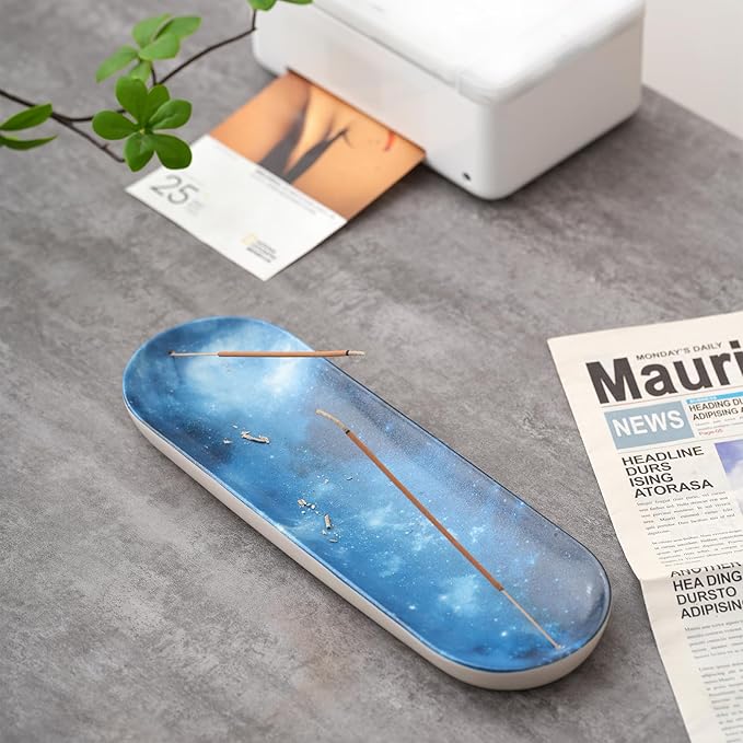 CEREMONY Incense Holder for Sticks, Ceramic Incense Burner with 60 Incense Sticks for Sage Palo Santo, Heat-Resistant Insence-Stick Holder for Backflow Incense Cones Meditation Yoga Spa Room Decor