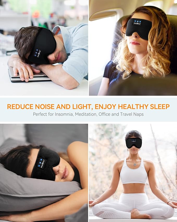 MUSICOZY 3D Bluetooth Sleep Mask with Headphones, Wireless Music Sleep Headband Eye Mask for Side Sleepers, Men, Women, and Mom, Ideal for Sleeping, Travel, Meditation, Cool Tech Gifts - Bloomnest