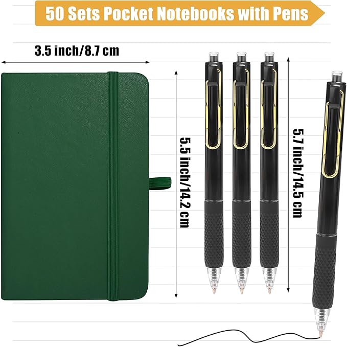 Aodaer 50 Sets Pocket Notebook Journal with Pens, 160 Pages, 3.5 x 5.5 Inch Mini Lined Journal Notebook A6 Leather Hardcover College Ruled Notepad with Pen Holder for School Office Gifts, Dark Green - Bloomnest