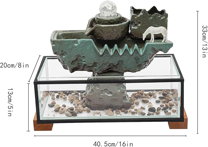 Indoor Resin Glass Fish Tank Waterfall,Desktop Rockery Waterfall Fountain with Fish Tank&Rockery for Home/Office Decor - Bloomnest