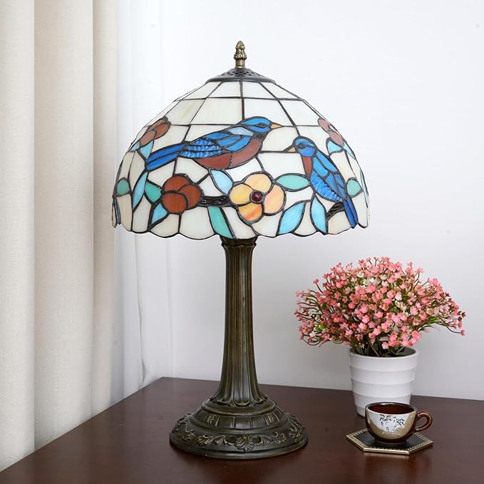 Hummingbird Lamp Stained Glass Table Lamp Tiffany Lamps for Bedroom Living Room Bedside Home Office Vintage Style Bird Flower Farmhouse Hotel Bar Decor Night Stand Desk Reading Light 12x12x19 Inch - Bloomnest