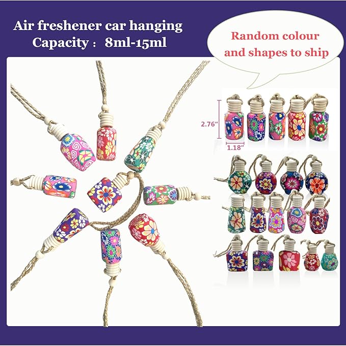 20Pcs 15ml Glass Car Diffuser Bottles Empty Bulk,Hanging Car Diffusers for Essential Oils,Refillable Car Air Freshener for Fragrance Perfume Aromatherapy with Flowers Women Home Decor,Color Random - Bloomnest