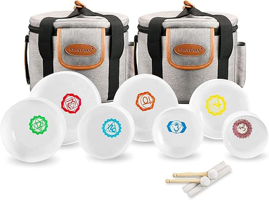 Ryan Dvan 432Hz 7-12 Inch 7 Chakra Design Crystal Singing Bowl Set Frosted Quartz Crystal Sound Therapy Kit with Mallets 2 Cases O-Ring for Yoga Meditation Energy Balancing Reiki Healing - Bloomnest