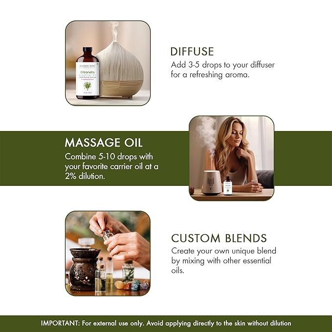 Majestic Pure Citronella Essential Oil with Glass Dropper - 4 Fl Oz - 100% Pure and Natural Citronella Oil - Premium Grade Essential Oils for Diffuser, Aromatherapy, Soap and Candle Making - Bloomnest