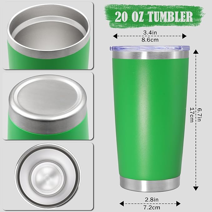 20 oz Tumbler Coffee Travel Tumblers Bulk with Lid Stainless Steel Double Wall Vacuum Insulated Mug Powder Coated Cups fit Car Cupholder for Hot and Cold - Green, 1Pack - Bloomnest