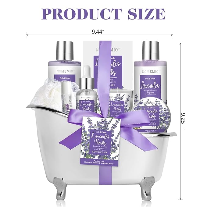 Valentine's Day Gift for Women, Spa Gift Basket for Women, 8pcs Lavender Spa Kit Set with Body Wash, Bubble Bath, Scrub, Bath & Beauty Skin Care Gift Sets, Christmas Gifts Set for Women, Her, Mom - Bloomnest