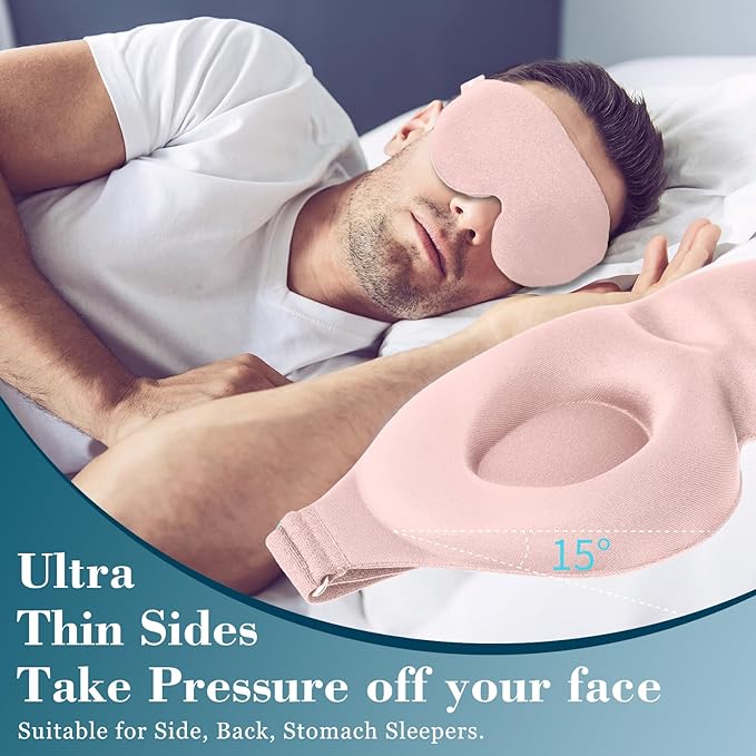 ZGGCD Sleep Mask for Side Sleeper, Light Blocking Sleeping Eye Mask for Women Men, 3D Contoured Cup Night Blindfold, Luxury Eye Cover Eyeshade with Adjustable Strap for Travel, Nap, Pink