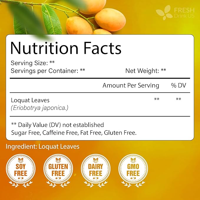 FreshDrinkUS, Premium 8oz Loquat Leaves | Dried Loquat Loose Leaf Tea | Eriobotrya japonica | Naturally Dried, Cut & Sifted | Herbal Tea Ingredient. Sugar-Free. Caffeine-Free. Vegan - Bloomnest