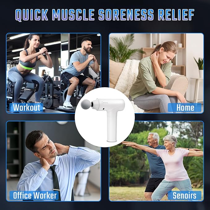 cotsoco Massage Gun Deep Tissue, Muscle Massage Gun with 9 Attachment Heads 20 Speeds & Silent Brushless Motor for Pain Relief, Handheld Percussion Back Massager Gun for Athletes(White) - Bloomnest