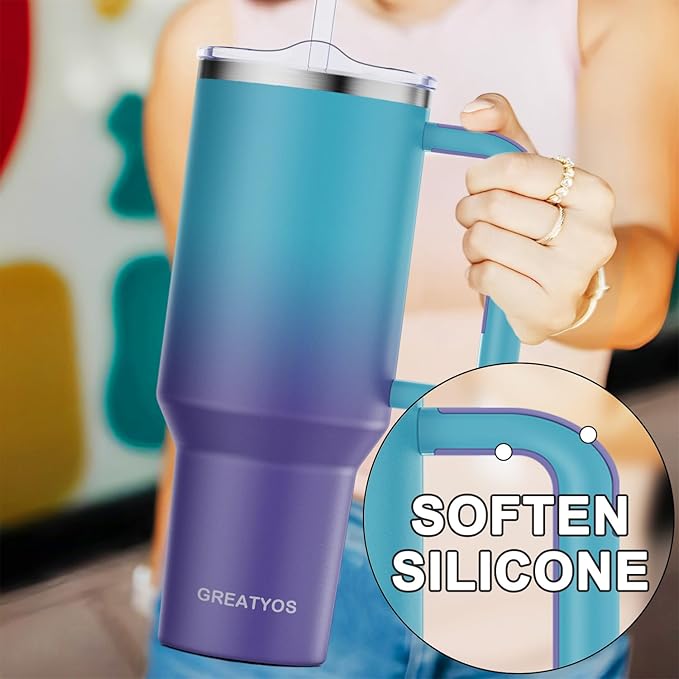 40 oz Tumbler with Handle and Straw Lid Insulated Tumblers Cups with Lids Straws Double Wall Vacuum Stainless Steel 40oz Tumbler Travel Mug Gifts for Men Women Him Her (Ocean Dream) - Bloomnest
