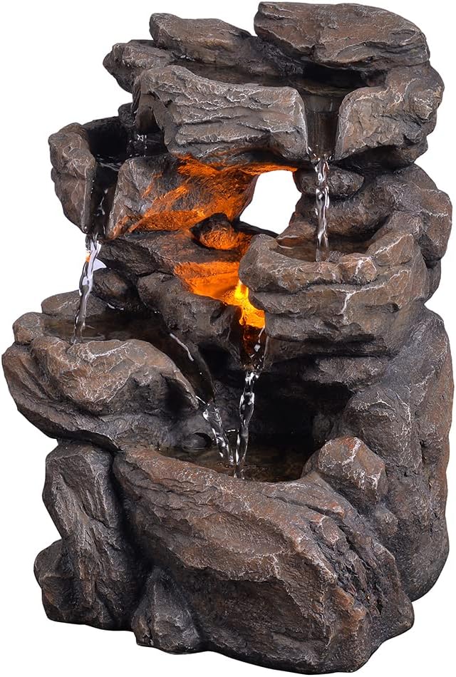 Cascading Indoor Tabletop Water Fountains with LED Light - Rockery Waterfall Fountain - Quiet and Relaxing Water Sound - Small 9.7 Inch Desktop Size - Home/Office Decor - Bloomnest