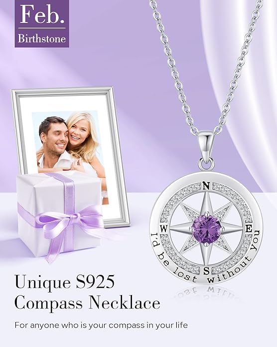 S925 Necklace Gift for Wife |Compass Jewelry |Women Anniversary |Sterling Silver |Girlfriend Birthday Gifts for Her Valentines |I'd be Lost without You |Jewel 18K Gold - Bloomnest