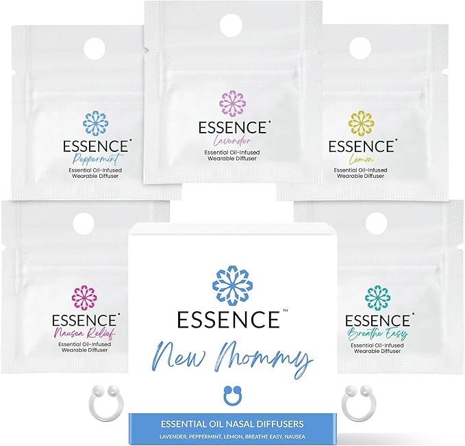 Essence Nasal Diffuser New Mommy Bundle – Essential Oil Silicone Nose Rings for Morning Sickness & Motion Sickness Support – Wearable Blends Pack for Pregnancy & Travel - Bloomnest