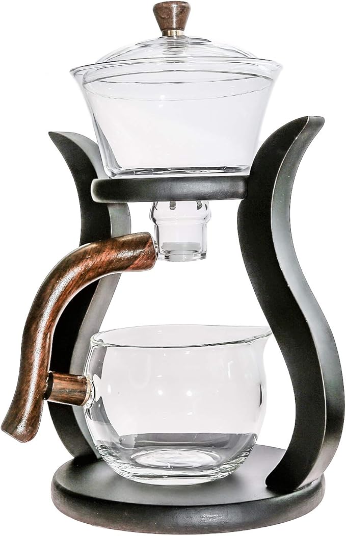 RORA Glass Teapot Set Semi Automatic Drip Rotating with Infuser Lazy Kungfu Tea pot Set (Bamboo) - Bloomnest