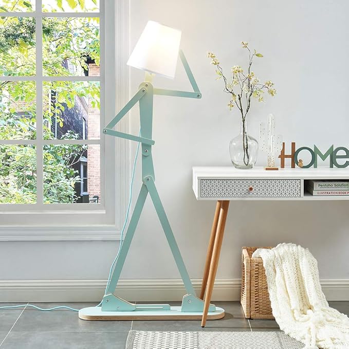 Cool Tall Decorative Floor Lamp Unique Aqua Blue Color Standing Adjustable Corner Reading Wood Lights for Living Room Kids Bedroom Office - LED Bulb Included (Green) - Bloomnest