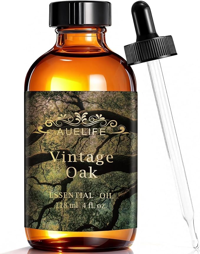 Auelife 4oz Vintage Oak Men Essential Oils for Diffusers for Home - Warm Woody Fragrance Oil for Candle Making, Soap Making, Father's Day Gifts for Him- Masculine Scent for Men Gift, 118ml Bottle Auelife