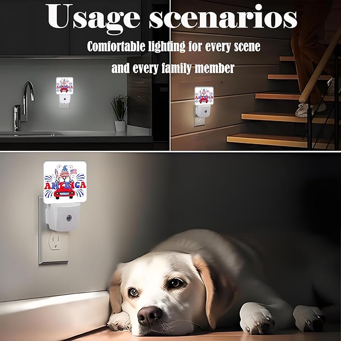 Happy Independence Day Night Light,Plug Into Wall with Dusk to Dawn Light Sensors, Warm Nightlights for Bedroom, Bathroom, Hallway, Kitchen, Gifts Ideal for Boys Girls Women Men - Bloomnest