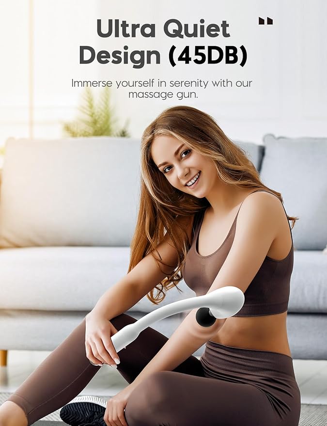 FVZ Massage Gun with Upgraded Extension Handle, 16MM Massage Gun Deep Tissue, Back Massager, Muscles/Neck/Shoulders/Waist/Legs Massager Portable for Pain Relief（White - Bloomnest