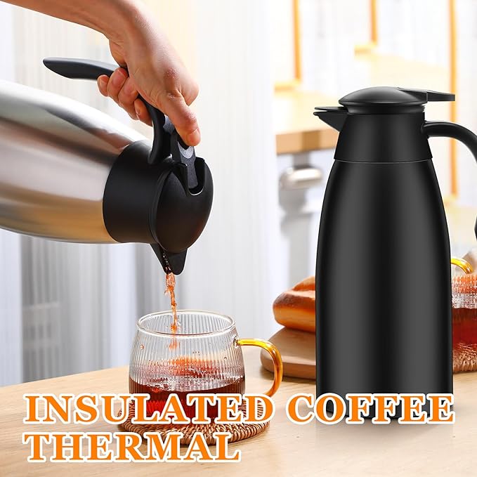 Norme 2 Pcs Thermal Coffee Carafe Insulated Stainless Steel Coffee Carafe for Hot Liquid Vacuum Thermal Pot Creamer Pitcher Dispenser with Brushes Keeping Hot Water Milk(Black, Silver,68 oz) - Bloomnest