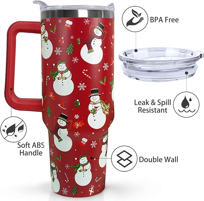 Ceovfoi 40 Oz Christmas Snowman Tumbler Coffee Travel Mug Cup with Handle, Snowman Decor, Christmas Gifts for Women - Bloomnest